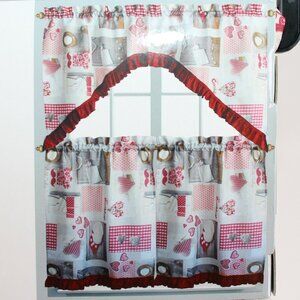 Luxury Home Collection 3 Piece Red I Love Cooking Kitchen Window Curtain Set